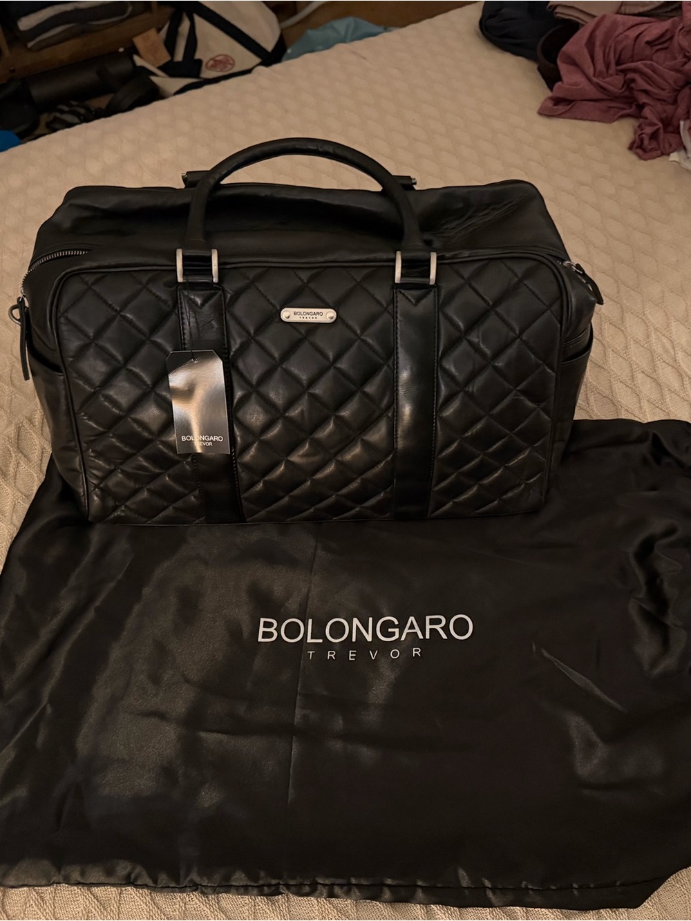 Bolongaro Trevor Quilted Black Leather Weekender Bag
